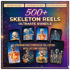 An infographic advertisement from CraftedPixl promoting 'The Ultimate Skeleton Reel Bundle for Indian Creators' to 'Dominate Social Media'. The image displays five vertical smartphone mockups with unique skeleton animation reels. Key examples feature Hindi meme text: 'शर्मा जी का बेटा VS. आप' (Sharma Ji ka Beta vs. Aap) at a detailed tea stall; a mischievous text bubble reading 'आज कुछ तूफानी करते हैं!' (Today let's do something daring!); and darker, caution-themed skeleton groups on gold pedestals with the text 'सावधान' (Saavadhaan). Text details a three-step 'HOW IT WORKS' process to download, personalize, and go viral with a gold 'GET THE BUNDLE NOW' call-to-action button against a copper and gold background.