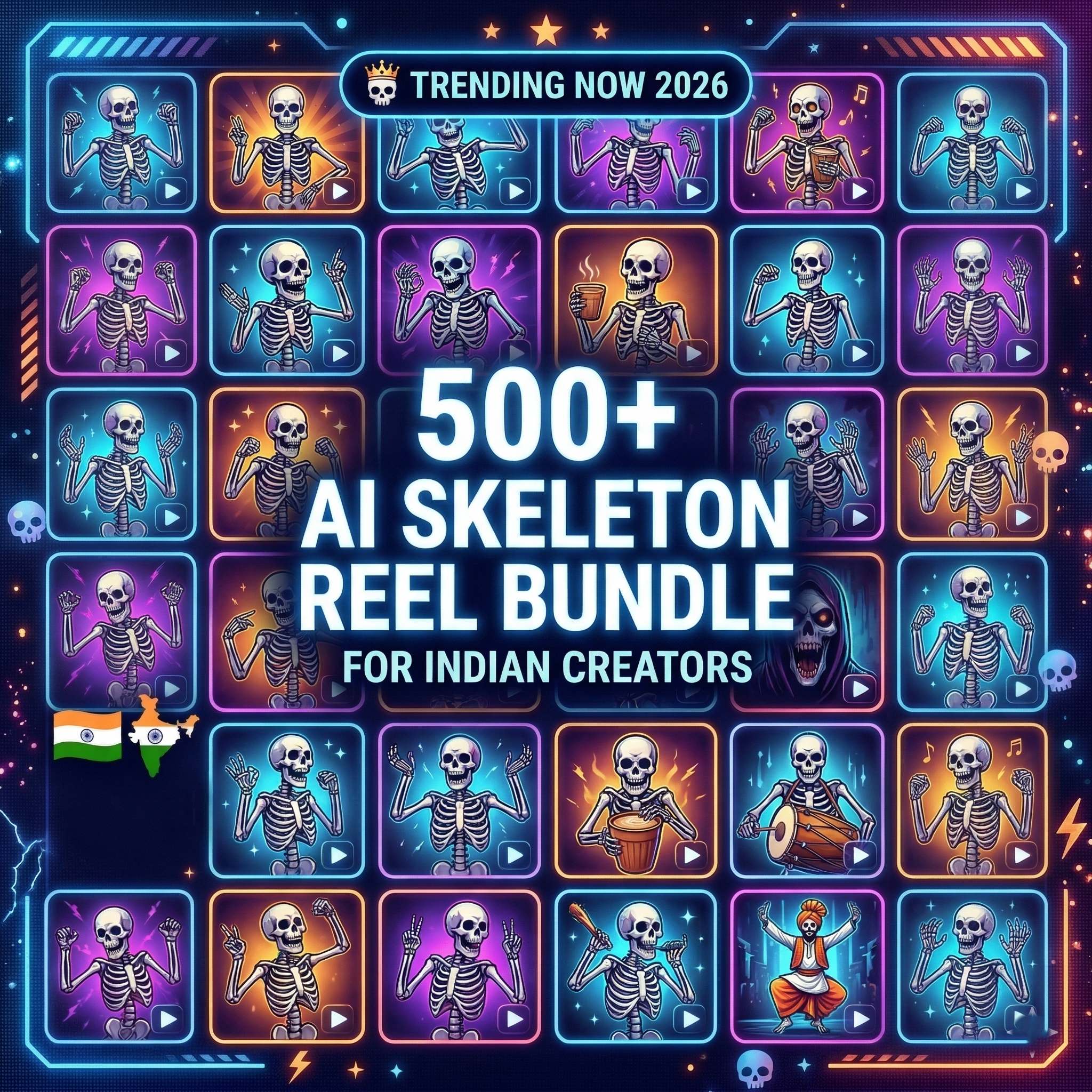 craftedpixl ai skeleton reel CraftedPixl Ultimate Skeleton Reel Bundle: Go Viral in India