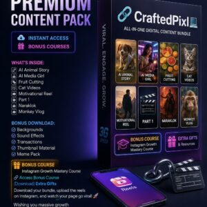 CraftedPixl Premium Content Pack – All-in-one AI viral reels bundle for Instagram with 8 reel categories and bonus course