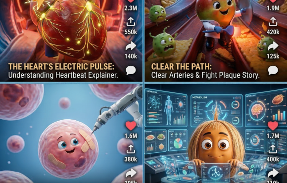 "3D animated apple character dressed as a medical professional holding a shield, standing inside a red blood vessel to fight plaque."